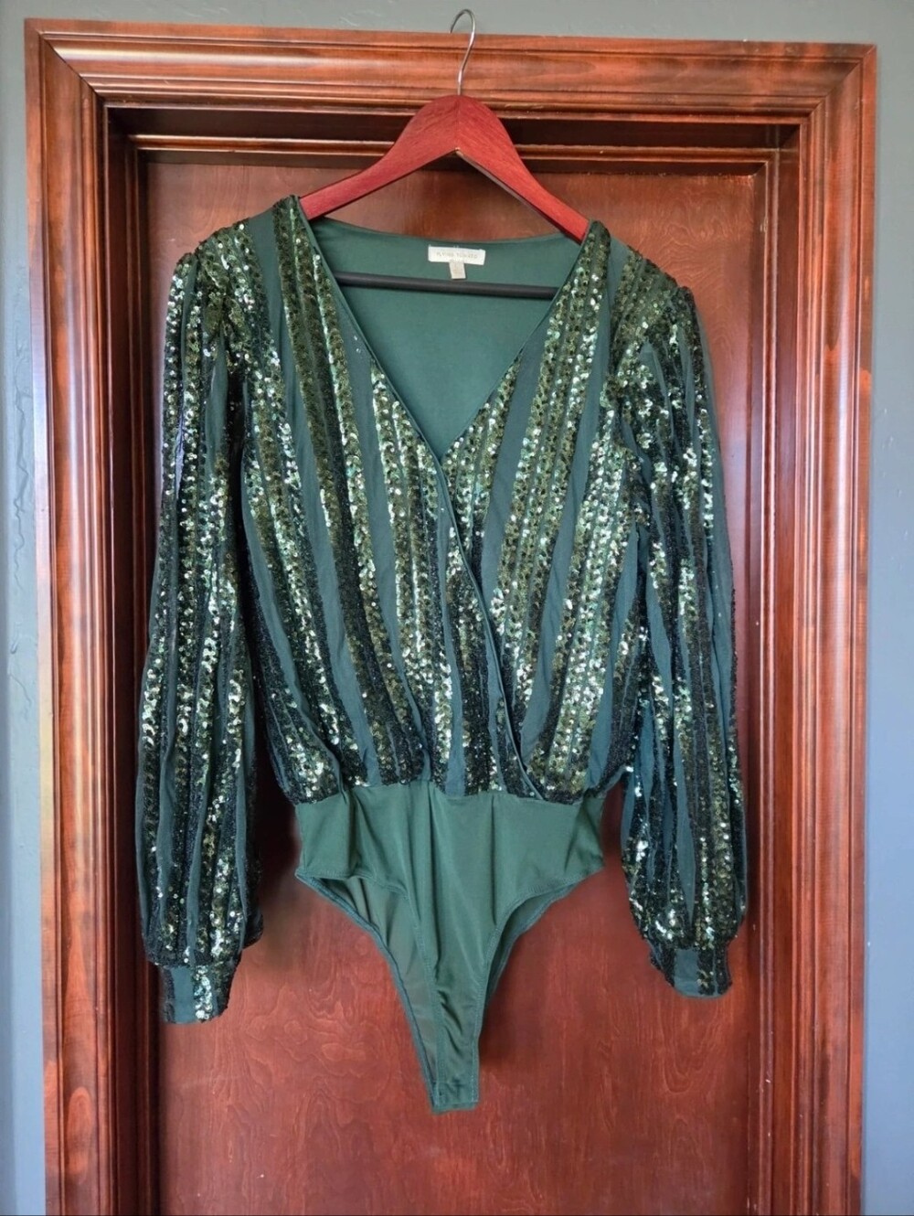 Women's Green Sequin Bodysuit